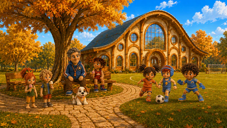 Coach B and Kids Club friends together outdoors in Maple Grove